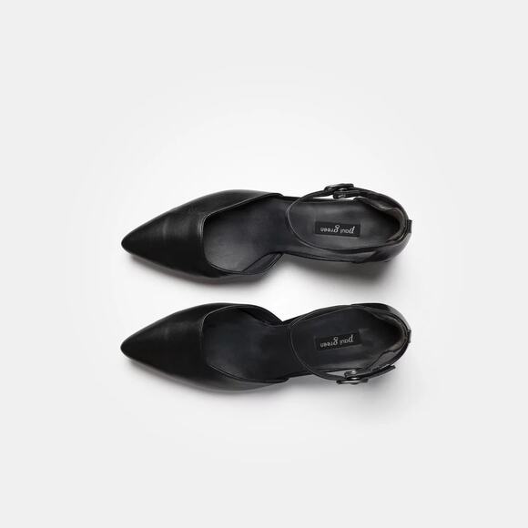 Paul Green Black Leather Ankle Strap Heels  UK 8.5/US 11 Block Heel Pointed Toe - Picture 2 of 10